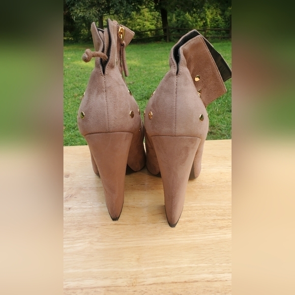 Giuseppe Zanotti Brown Alien 115 Gold Studded Peep Toe Lace Up Bootie Size 39 - Picture 4 of 15